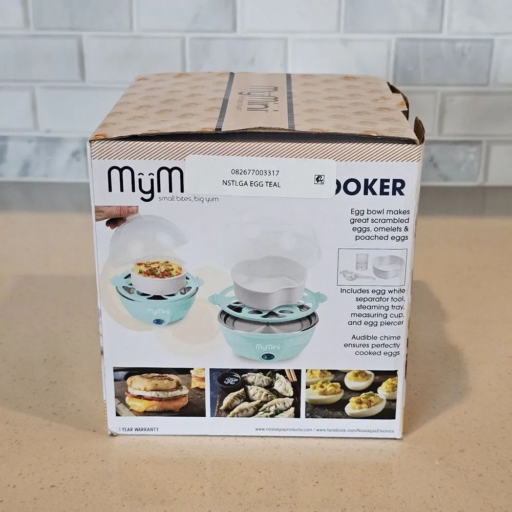 Nostalgia MyMini Premium 7-Egg Capacity Cooker Compact Design White & Teal